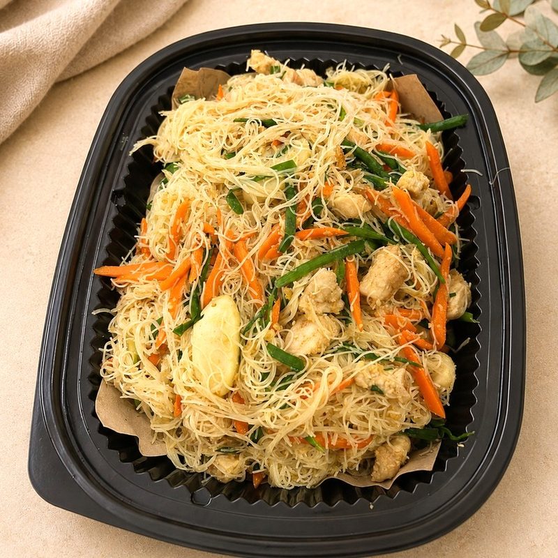 Sharing tray of bee hoon goreng, stir-fried vermicelli with vegetables, about 2kg