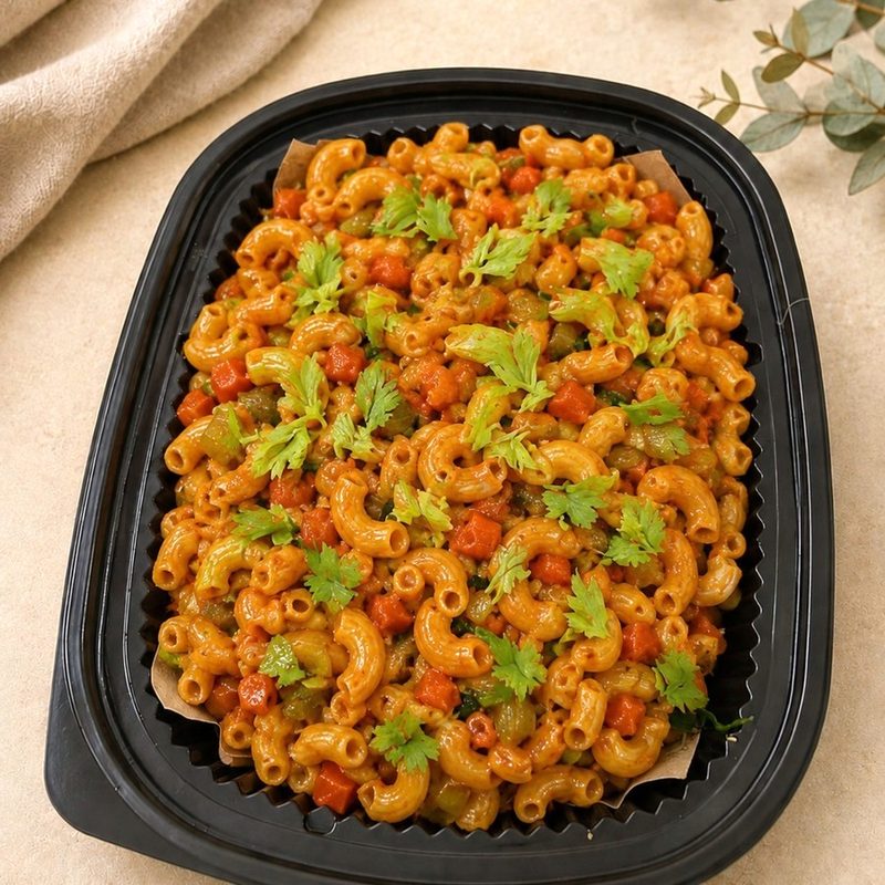 Sharing tray of macaroni goreng, stir-fried macaroni with vegetables, about 2kg